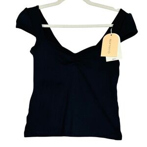 LOGILATES Jet Black Sweetheart Baby Tee Shelf Bra Women's Size Small NWT